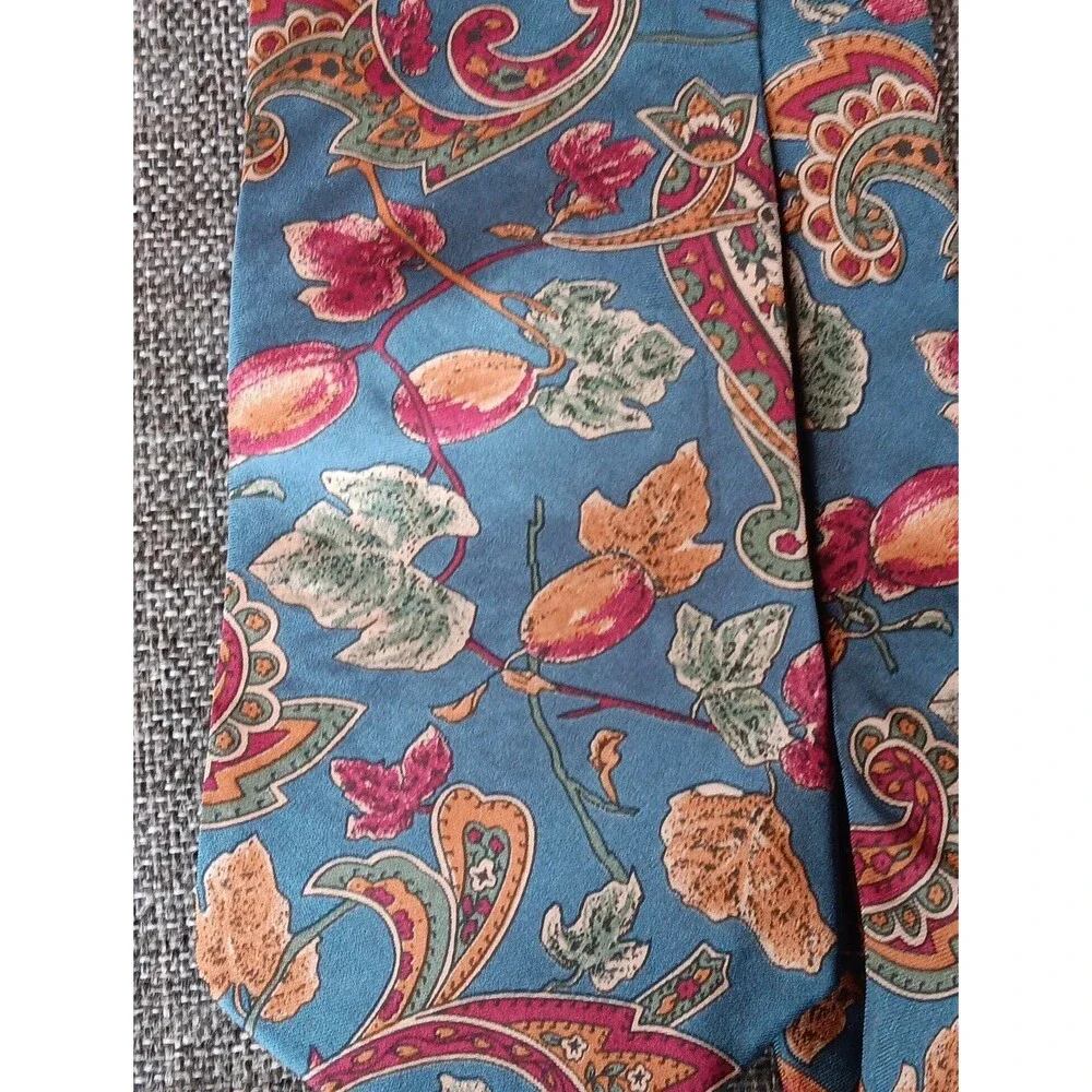 Tie 70s 80s 90s Y2K Men Saks Fifth Avenue Silk Blue Orange Red 3.75 Wide 56 Long